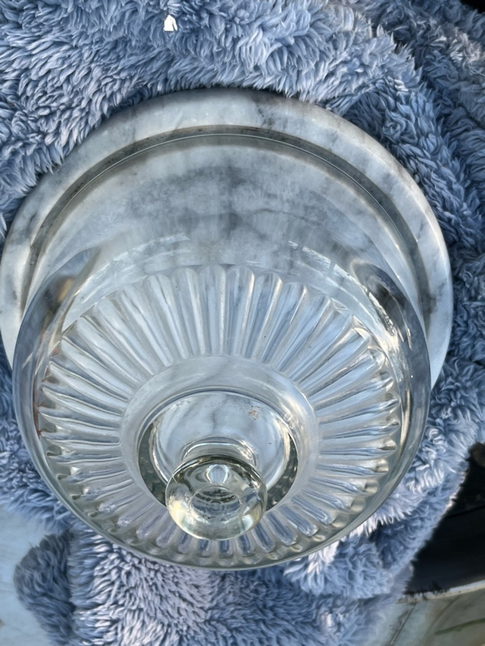 Vintage Marble White & Gray Cheese Cloche Glass Dome Lid 7.5 x 5.5" MCM Dessert